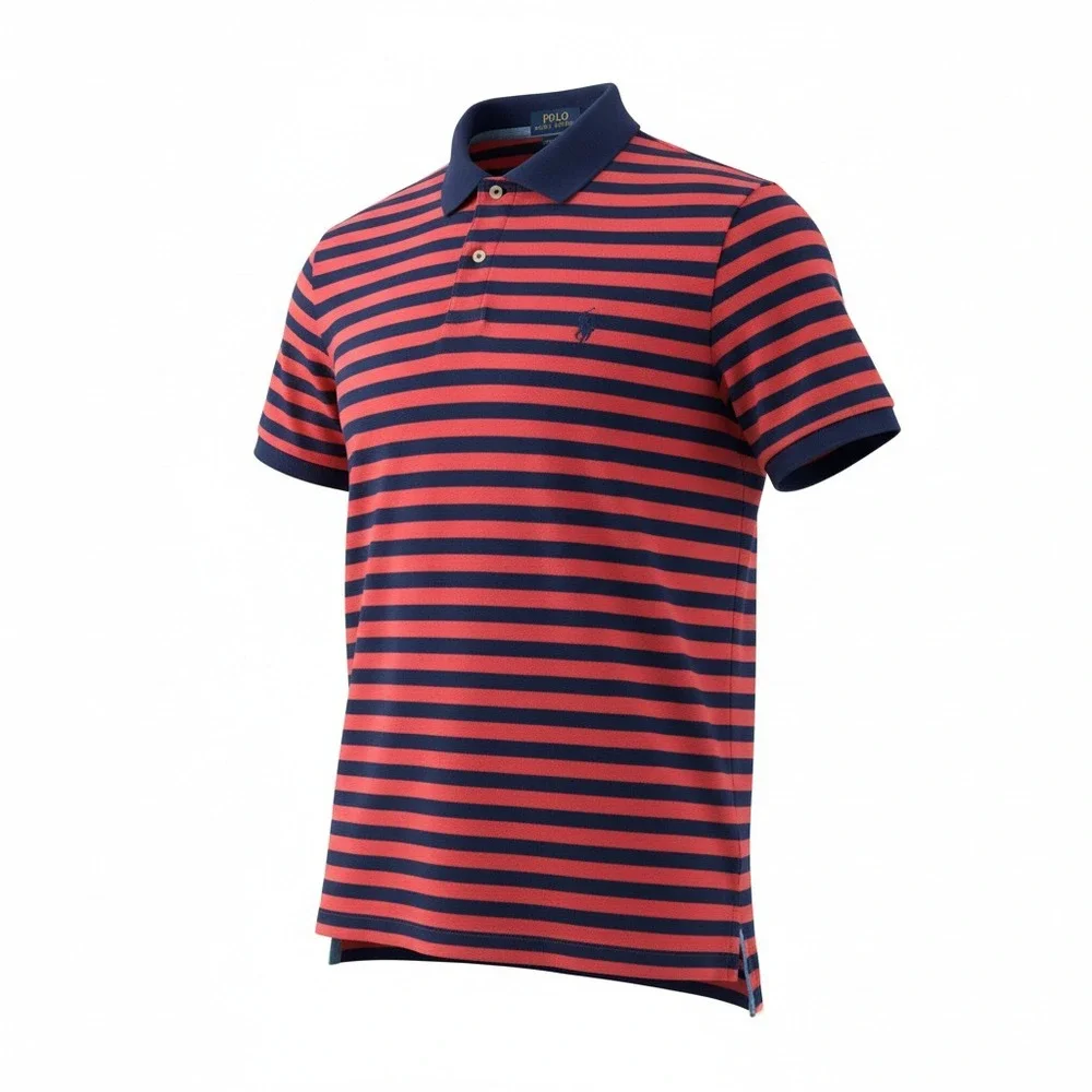Ralph Lauren Polo Shirt Mens XL Blue Red Striped Blue Pony Classic Short Sleeve